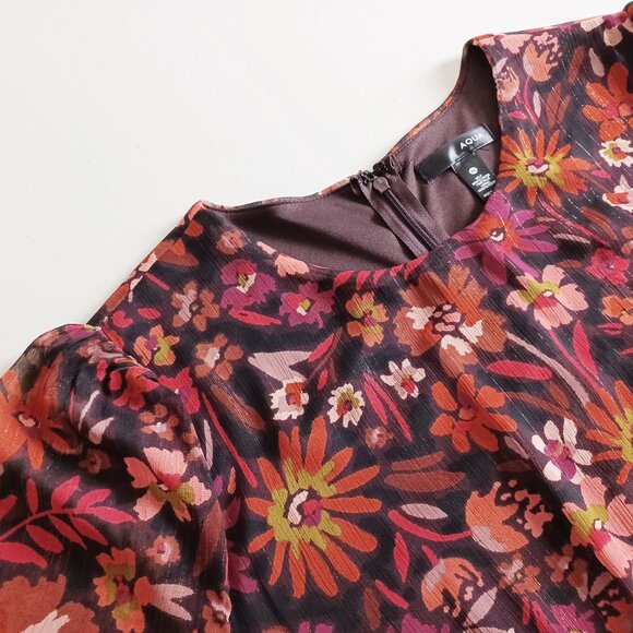 Aqua Metallic Floral Print Tiered Mini Dress - Picture 4 of 16